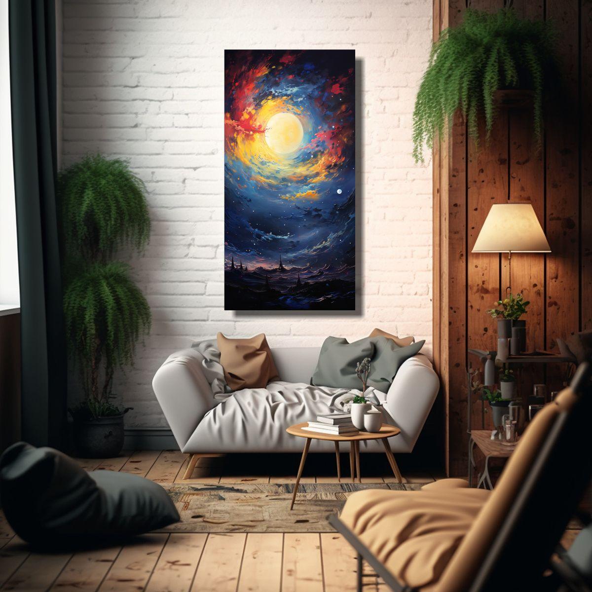 Pintura Abstracta De Luna Creciente De Alta 30x60cm-2