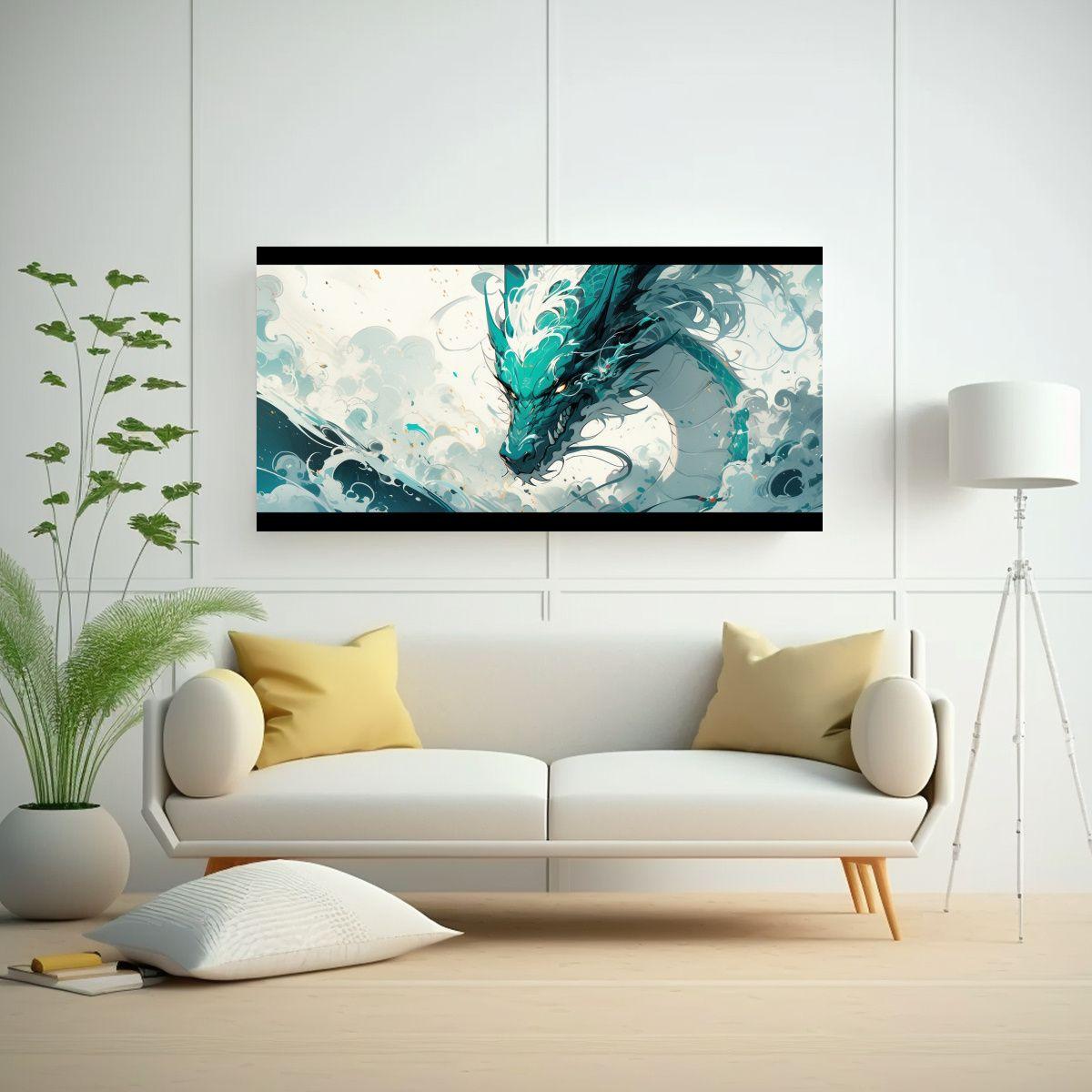 Equilibrio Visual: Dragón Blanco Y Turquesa En At 160x80cm-2