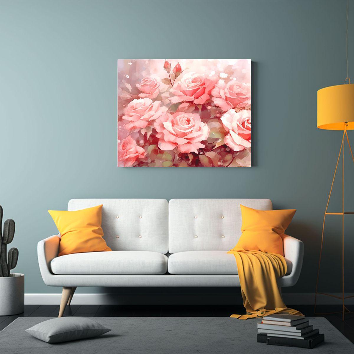 Cuadro Lienzo Forma Calidez Flores Acuarela Fondo 30x20cm-2