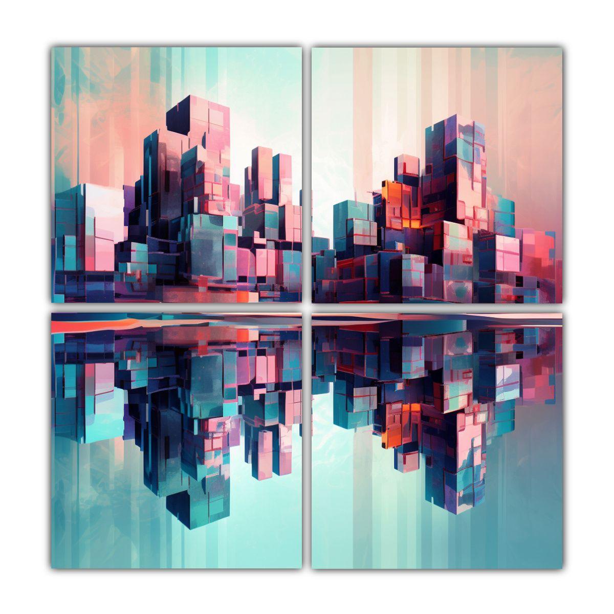Cuadro Abstracto Para Cocina Ciudad Geométrica 160x160 Cm-0