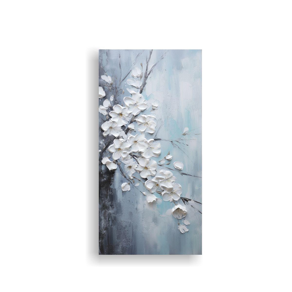 Pintura En Lienzo De Cerezos En Flor Blancos En 50x100cm-0