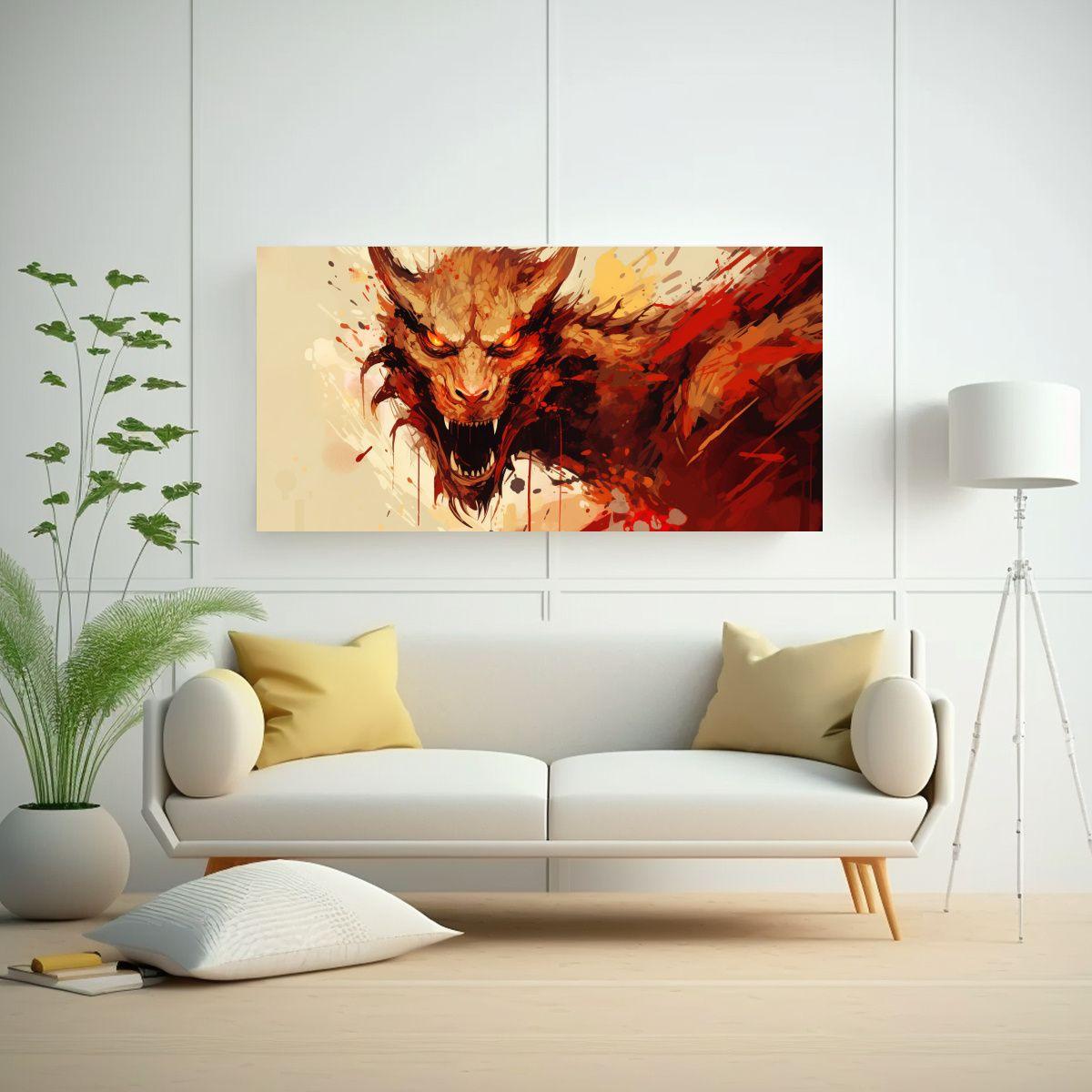 Pintura Estética De Dragón En Tonos Marrón Y Ro 140x70cm-2