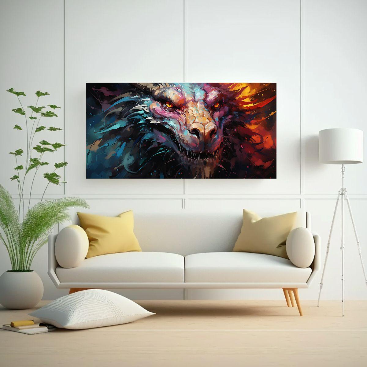 Pintura Surrealista De Un Dragón En Colores 80x40cm-2