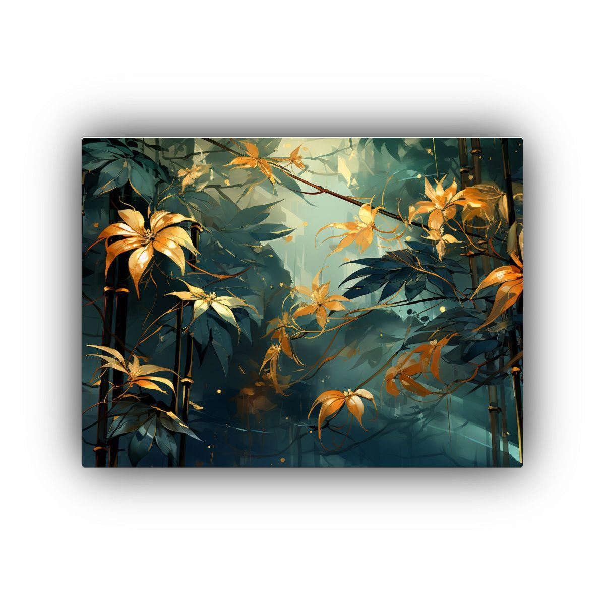 Pinturas De Pared Modernas Con Hojas De Bambú En Tonos Verd 65x50cm-0