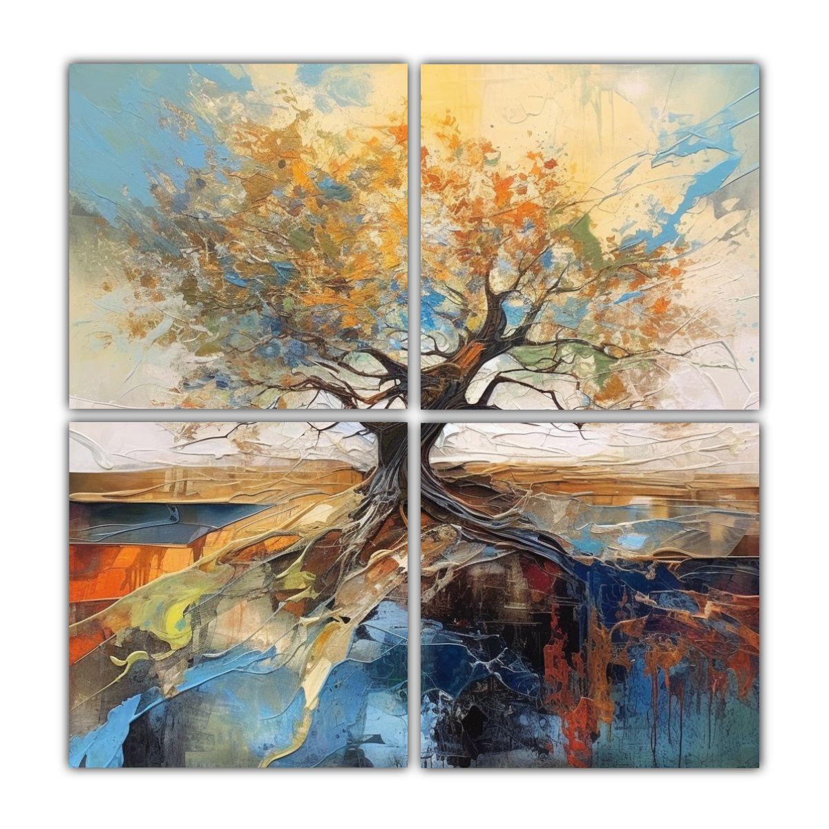 Cuadro De Tela Con Líneas Simétricas Y árbol 140x140 Cm-0