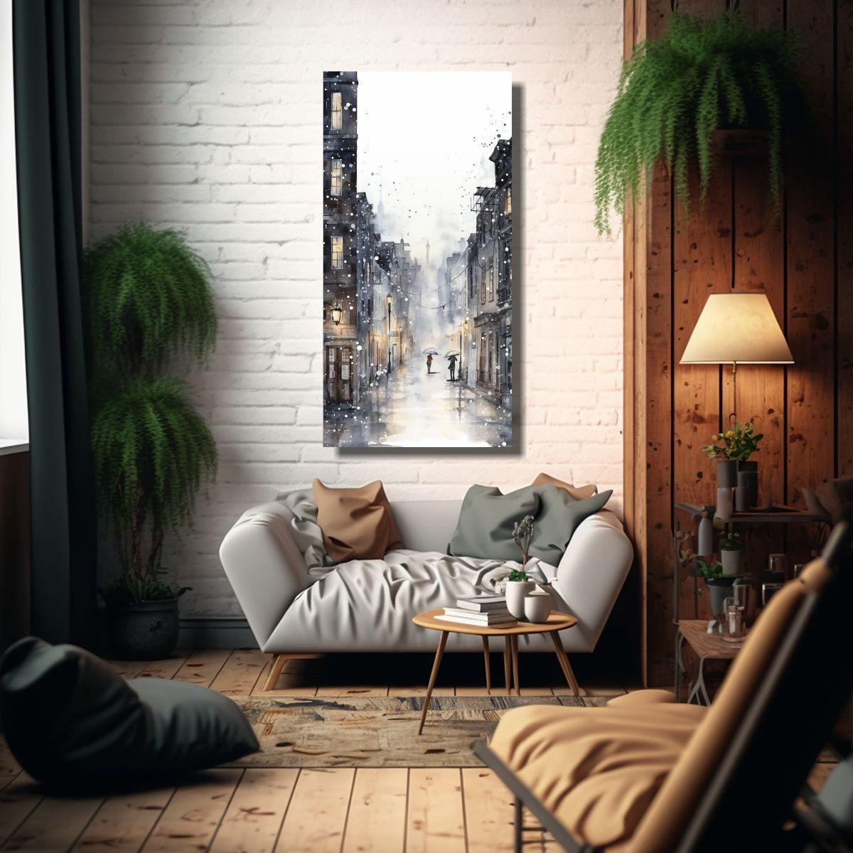 Cuadro De Acuarela De Una Escena Urbana 80x160cm-2