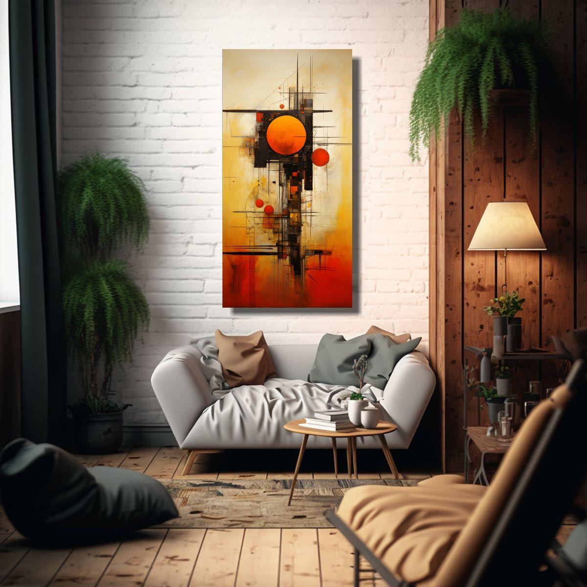 Cuadros Abstractos En Tonos Naranjas: Lienzo 40x80cm-2
