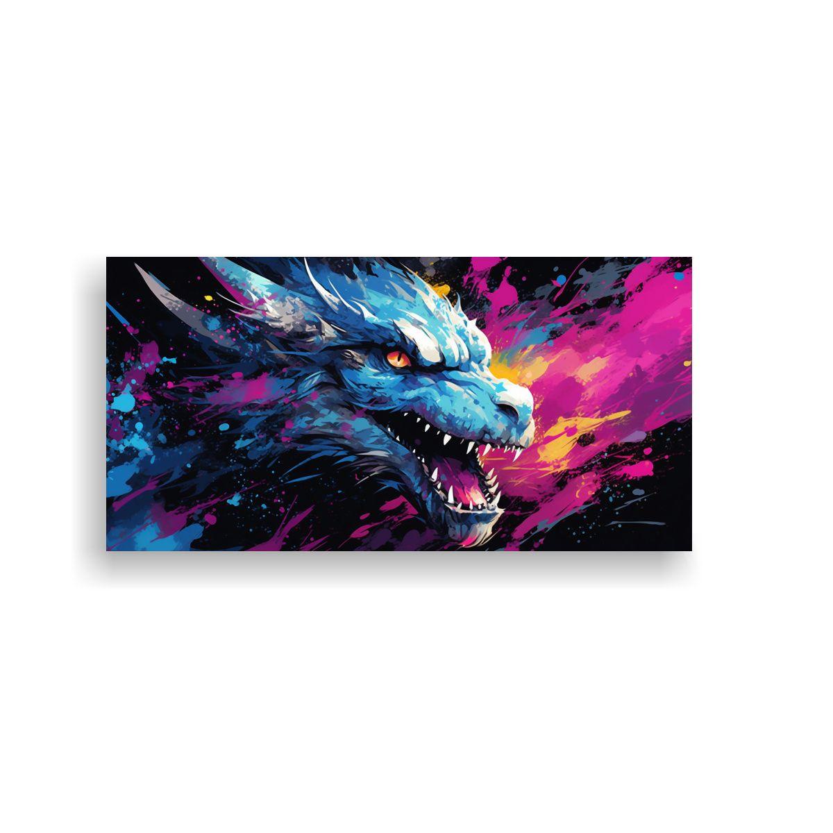 Pintura En Bastidor: Dragón En Colores 40x20cm-0