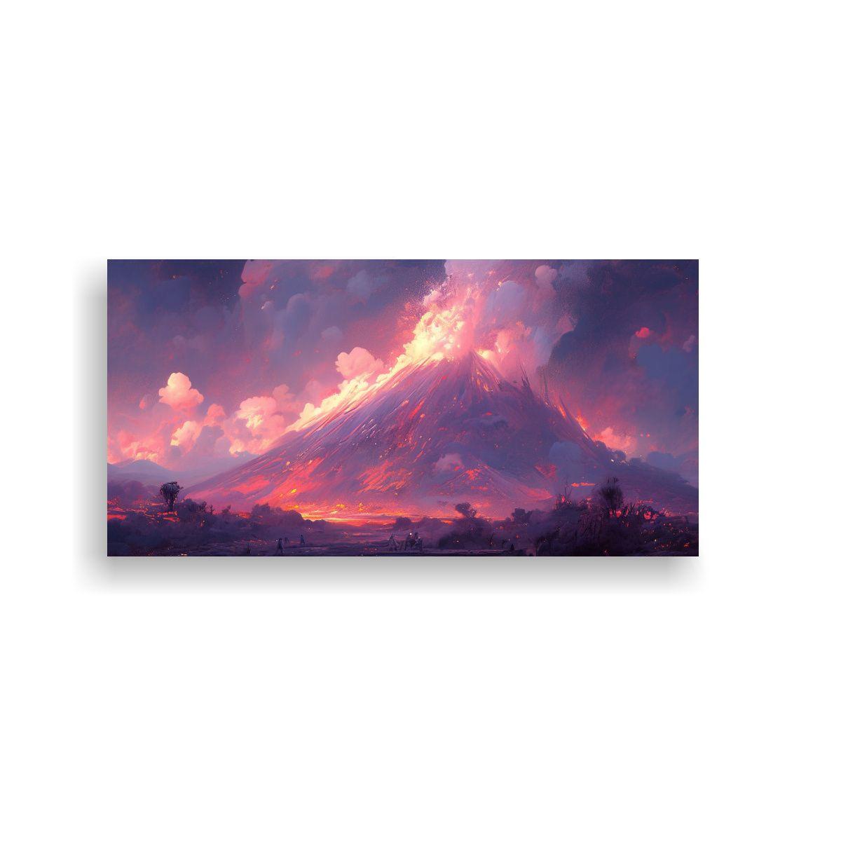 Pintura Abstracta De Un Volcán Con Colores Morado 120x60cm-0
