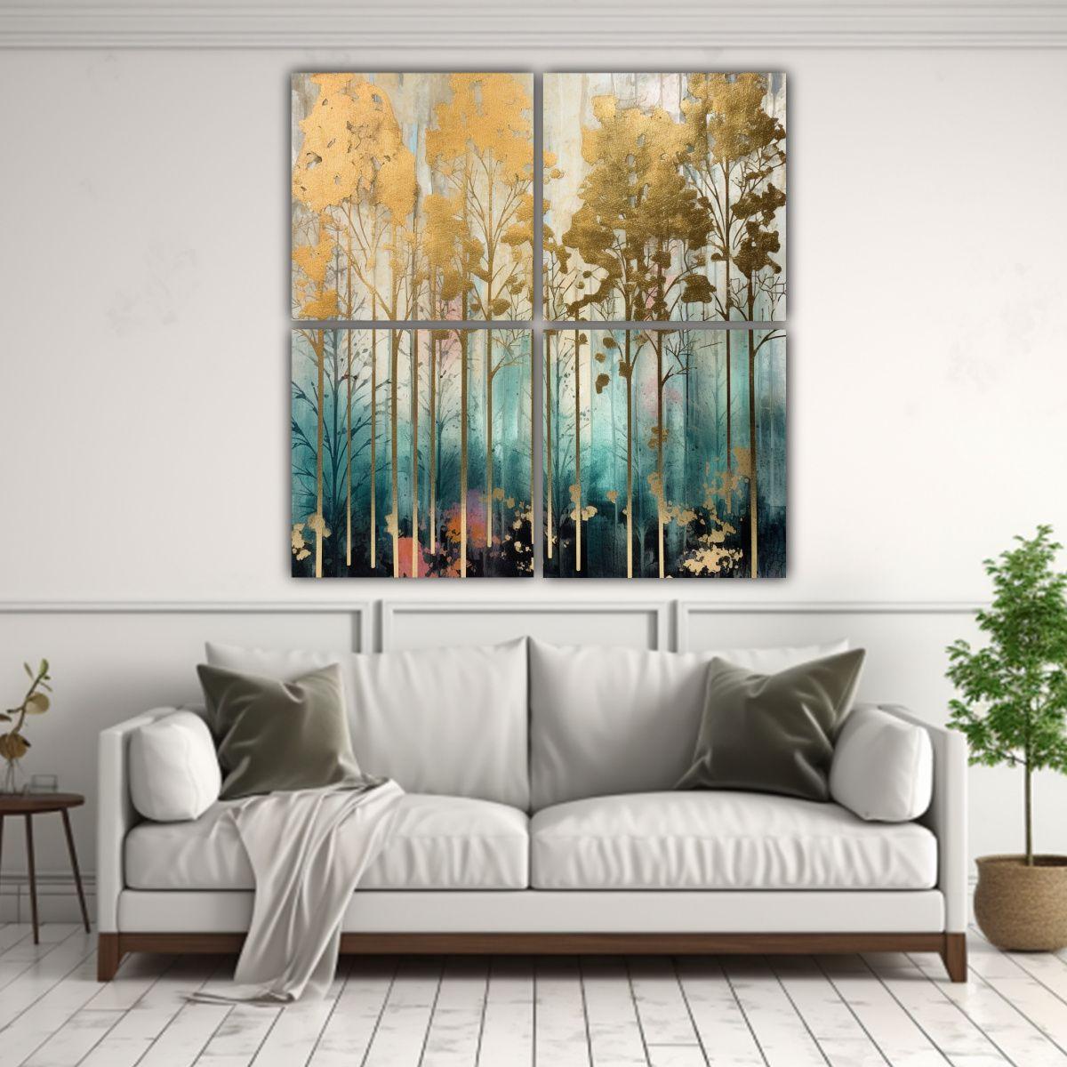 4 Cuadros Imagen Resistente Bosque Con árboles 80x80 Cm-2