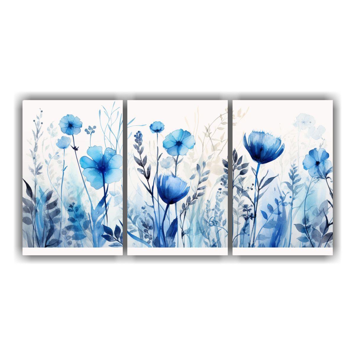 Tríptico Moderno Con Herbs En Azul Atmosfera 120x60 Cm-0
