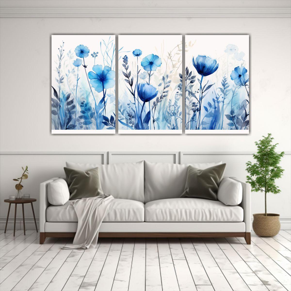 Tríptico Moderno Con Herbs En Azul Atmosfera 120x60 Cm-2