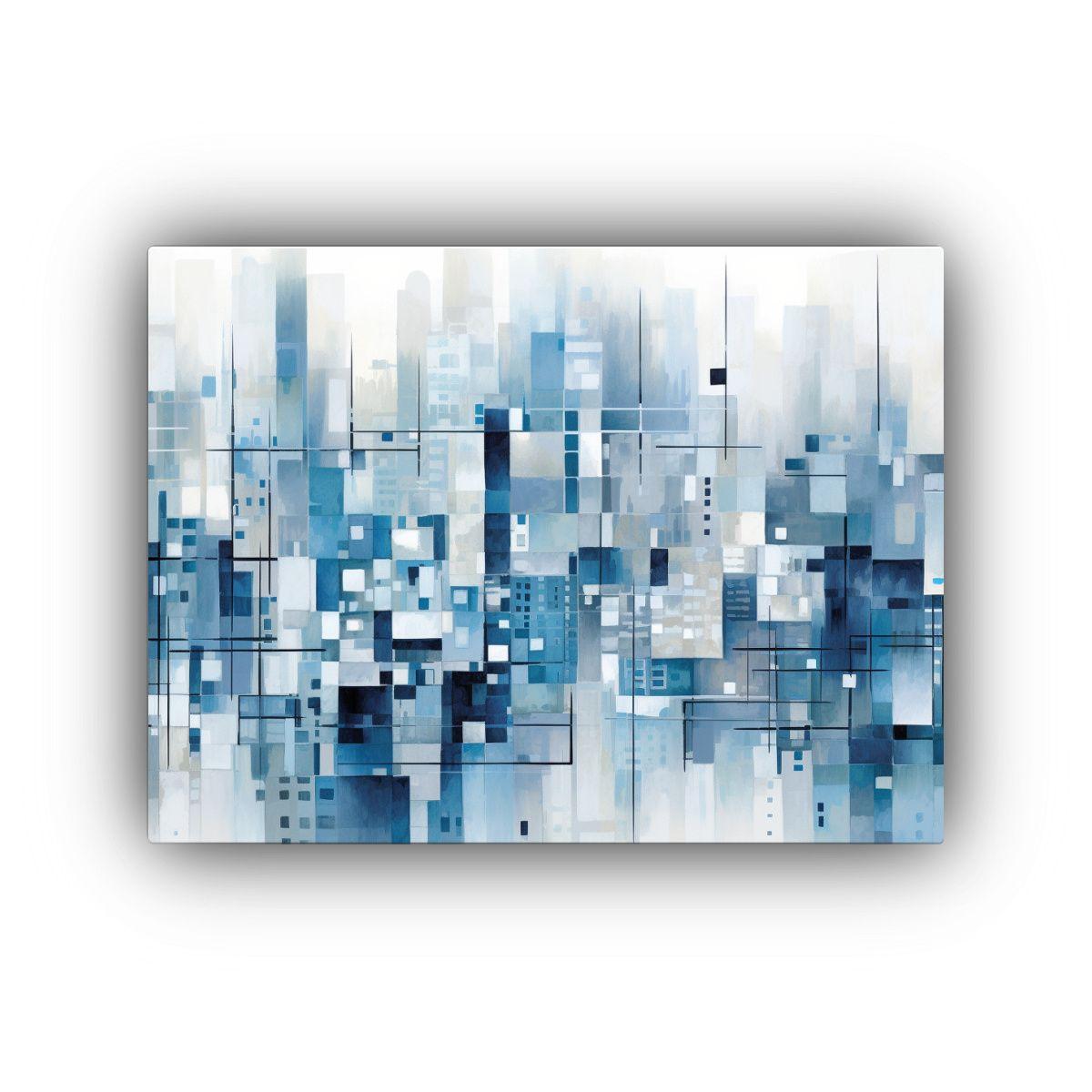 Cuadro Abstracto De Edificios De Ciudad En Estilo Azul Y Bla 75x50cm-0