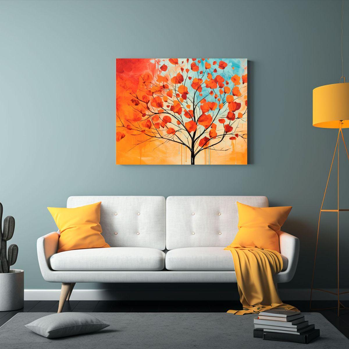 Pintura Lienzo Calidos Árbol Aspen En Colores Rojo Y Naranj 30x20cm-2
