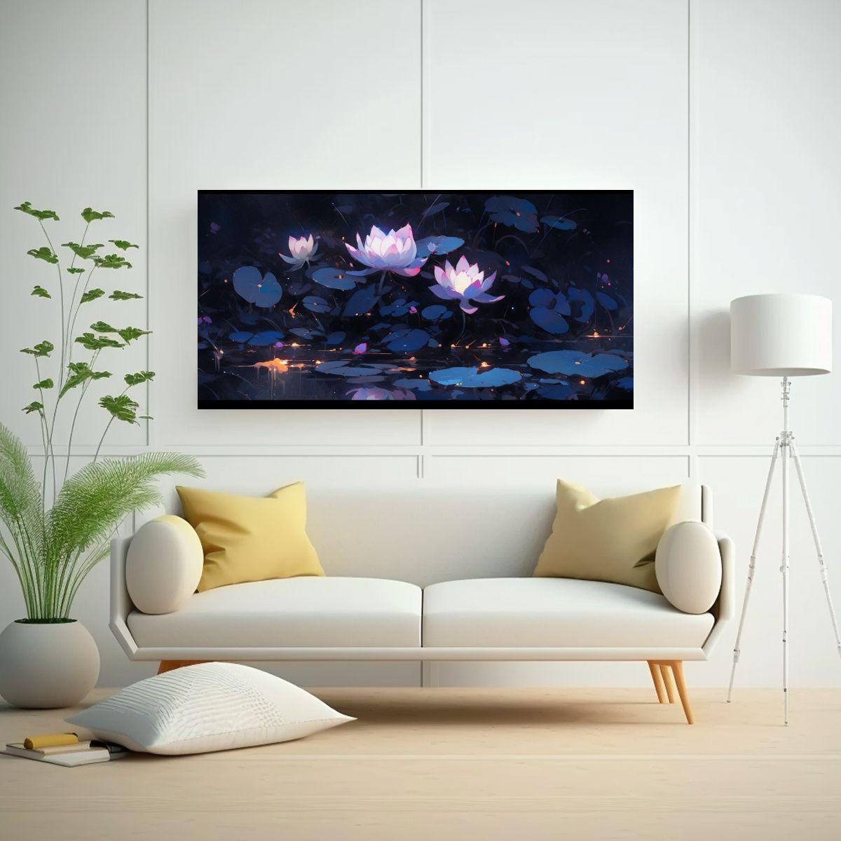 Cuadro Estilo Galería De Lotus Negro Mágico En 120x60cm-2