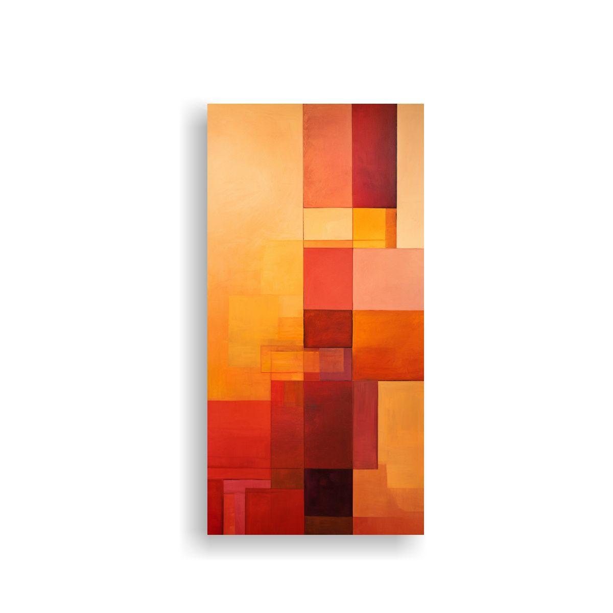 Cuadro Abstracto Geométrico En Tonos De Naranja 20x40cm-0