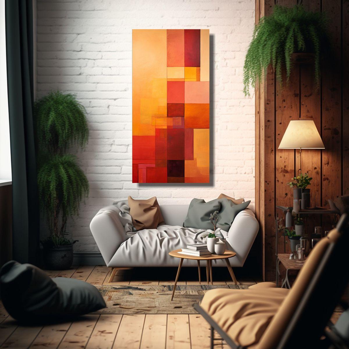 Cuadro Abstracto Geométrico En Tonos De Naranja 20x40cm-2