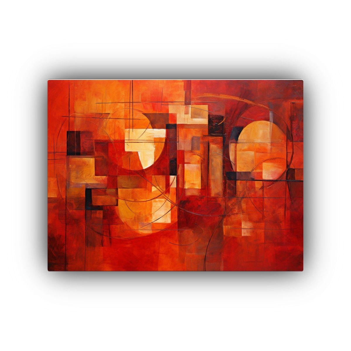 Cuadro Abstracto Moderno En Rojo Sobre Bastidor De Madera De 65x50cm-0