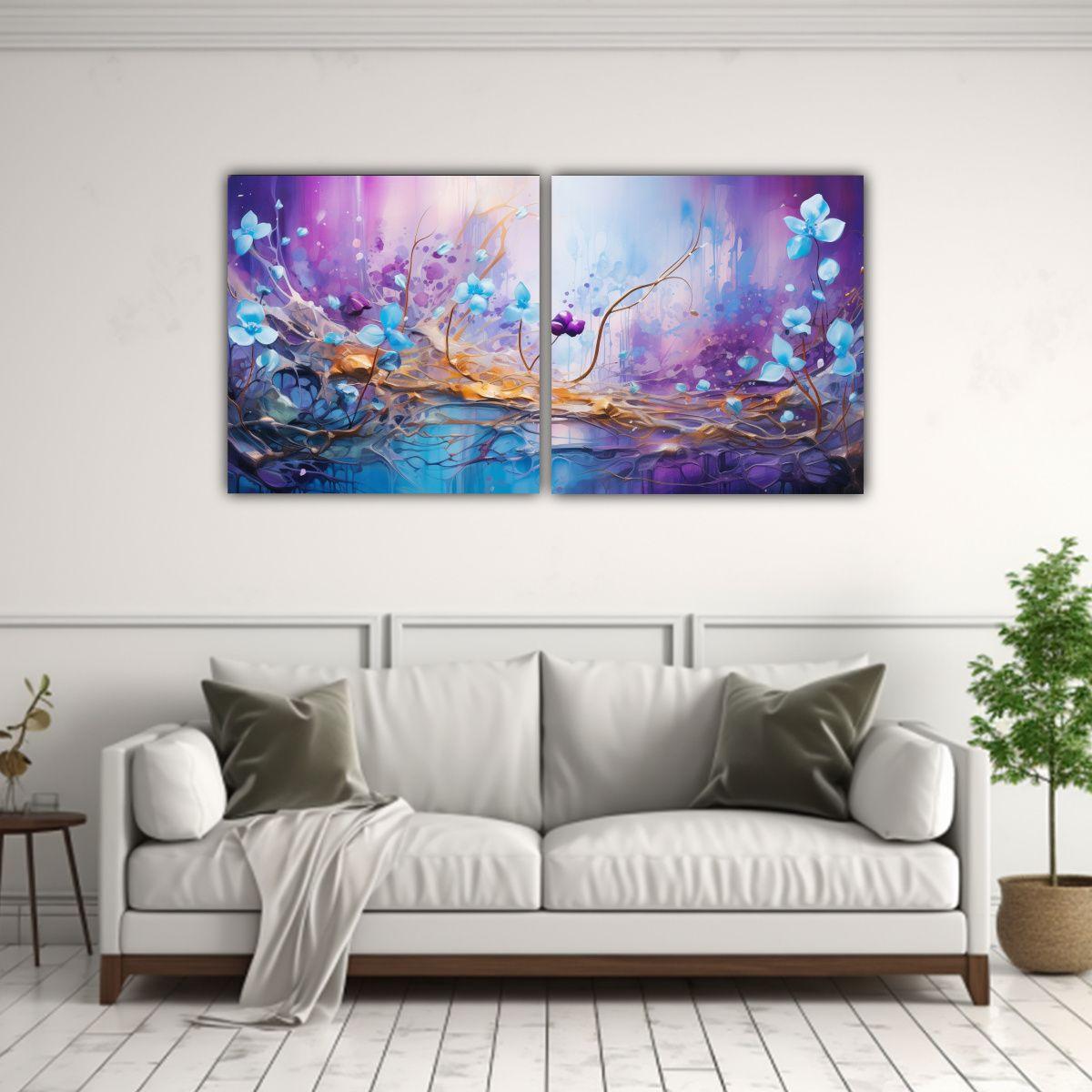 Pintura En Morado Y Dorado En Estilo De Dos Telas 160x80 Cm-2