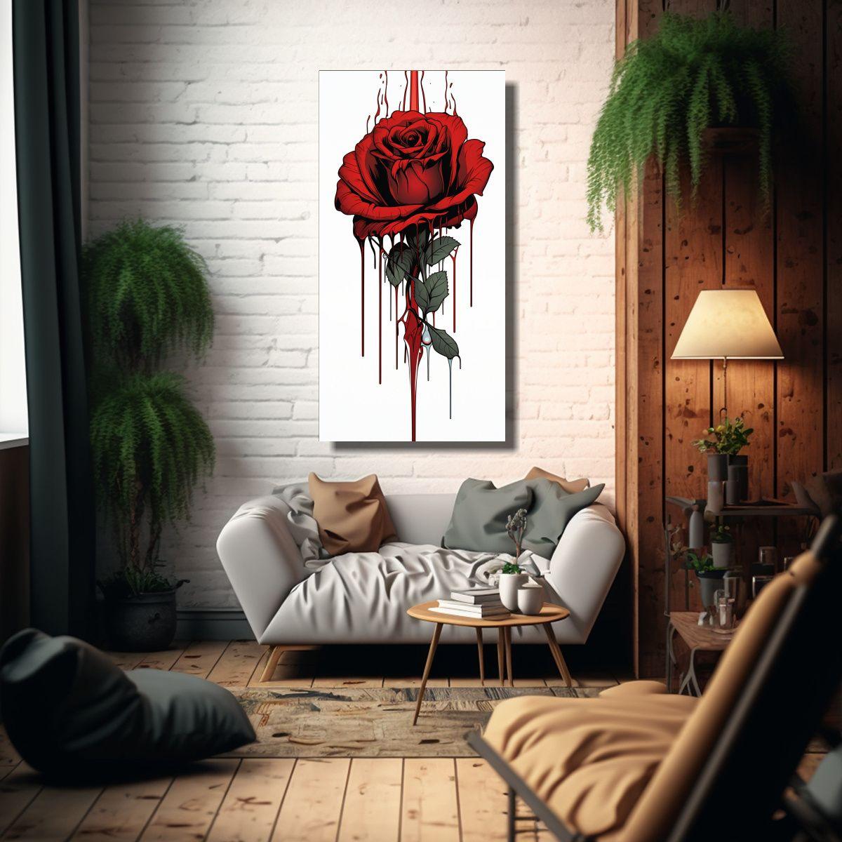 Cuadro Inspirador Habitación Con Rosa Sangrante 40x80cm-2