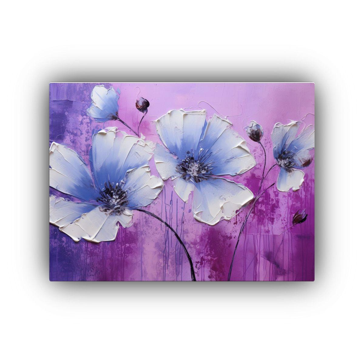 Pintura En Lienzo De Flores Moradas Y Plateadas 60x40cm-0