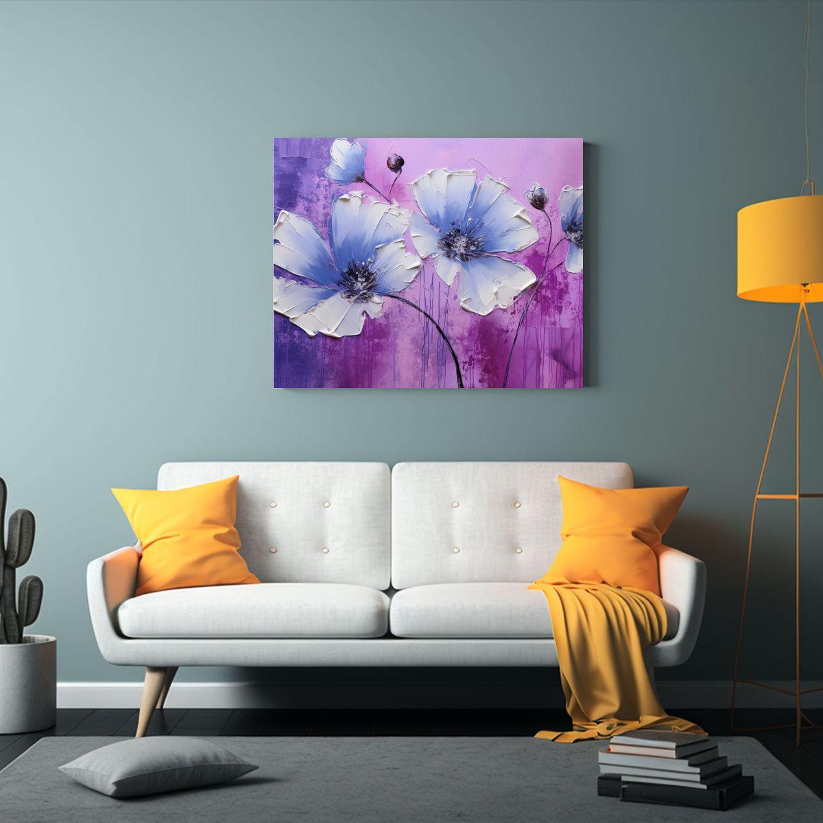 Pintura En Lienzo De Flores Moradas Y Plateadas 60x40cm-2
