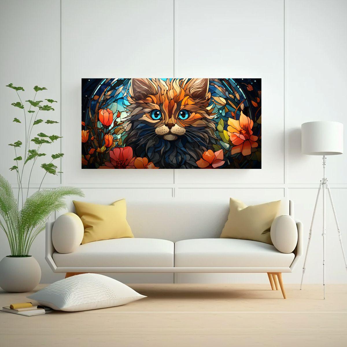 Cuadro Minimalista Inspirador Gatito Y Flores 120x60cm-2