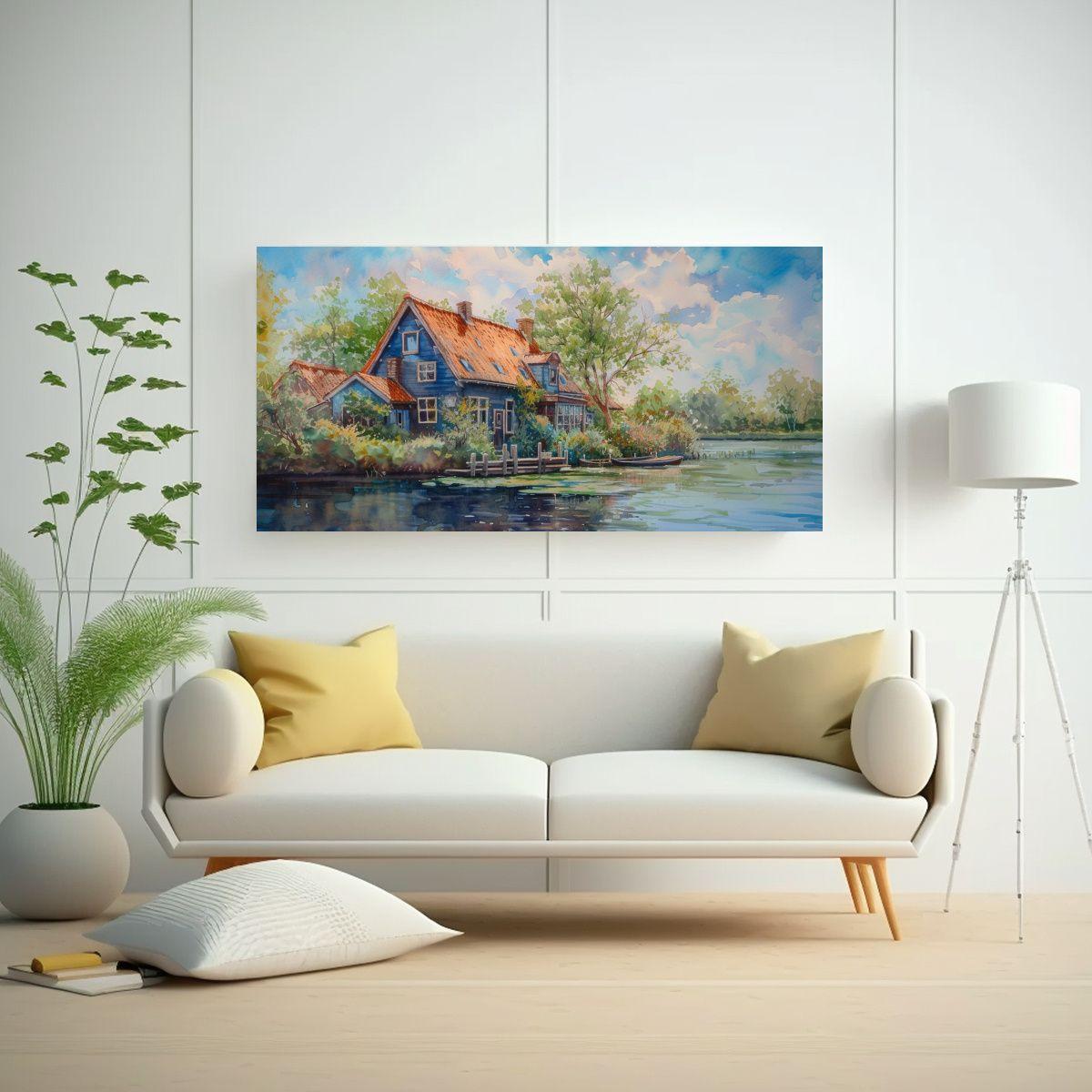 Pintura Acuarela De Casa De Totoro En Tela 160x80cm-2