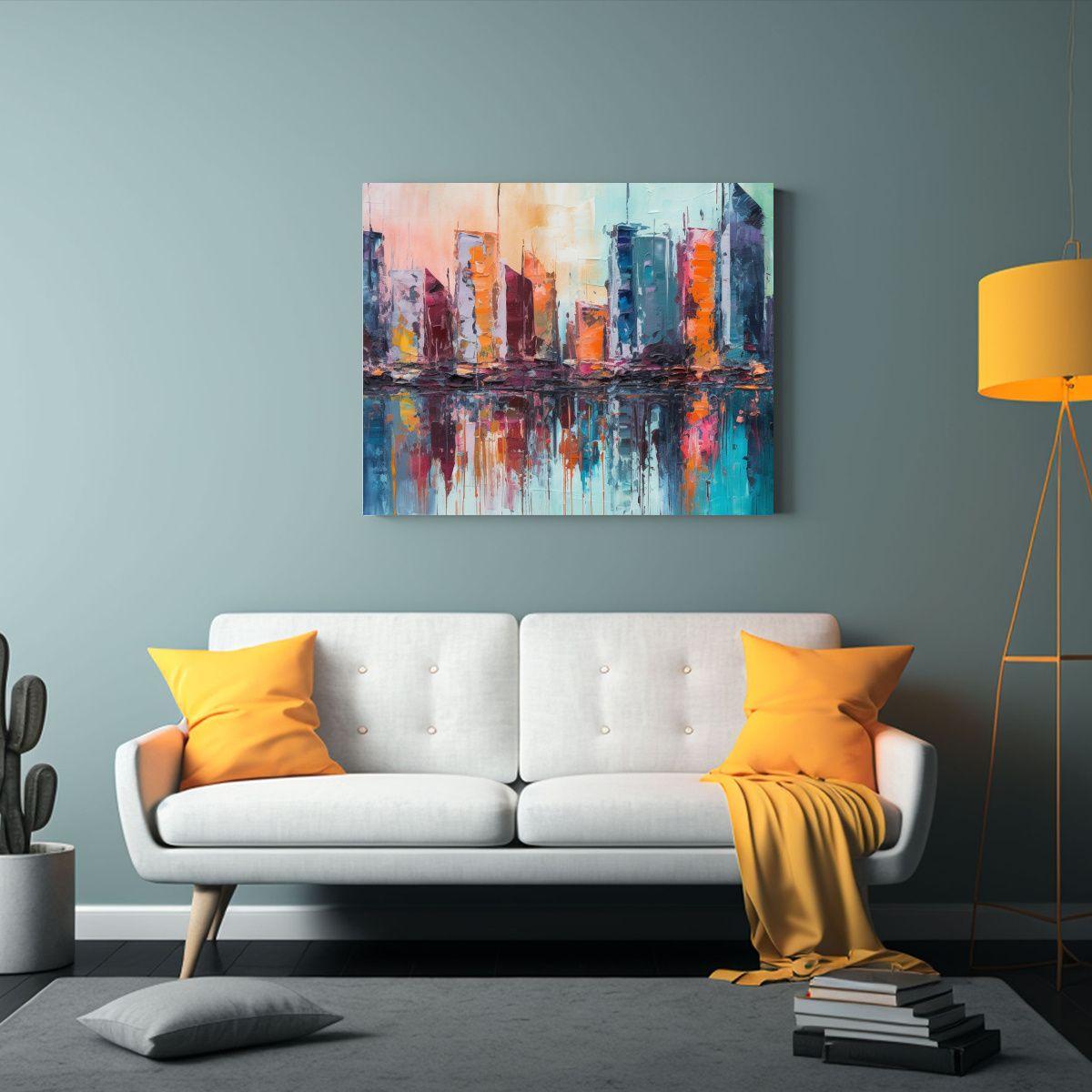 Cuadro Ciudad Minimalista Rosa En Lienzo: Horizonte Urbano I 120x80cm-2