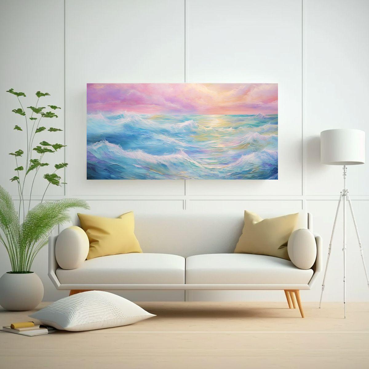 Cuadro En Bastidor Abstracto Mar Y Cielo Con Color 40x20cm-2