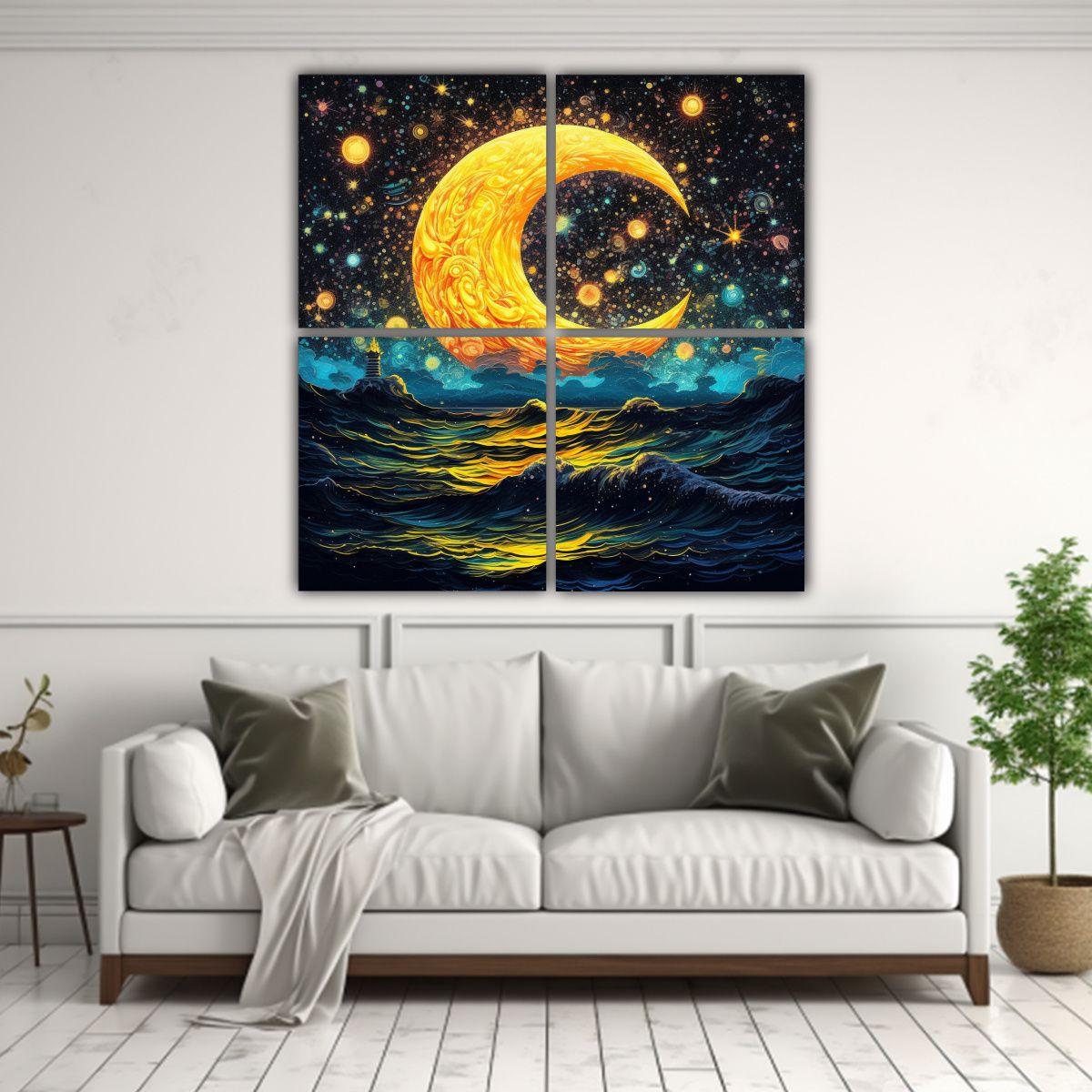 Cuadro Decorativo De La Luna Creciente Amarilla 180x180 Cm-2