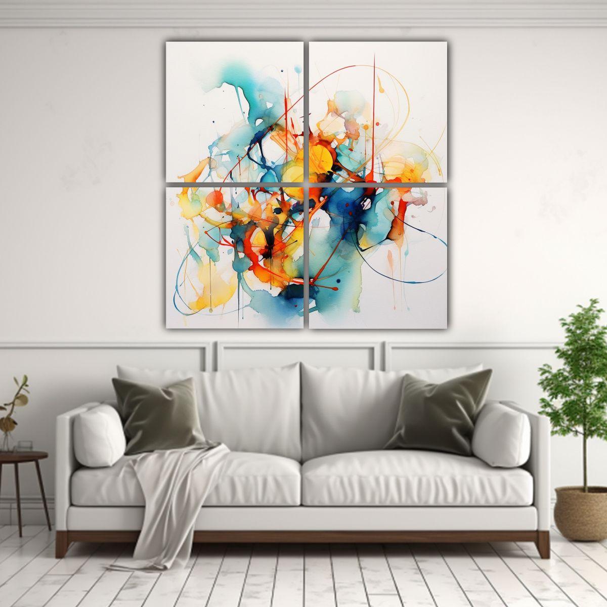 Cuatro Telas En Bastidor Arte Floral Abstracto En 160x160 Cm-2
