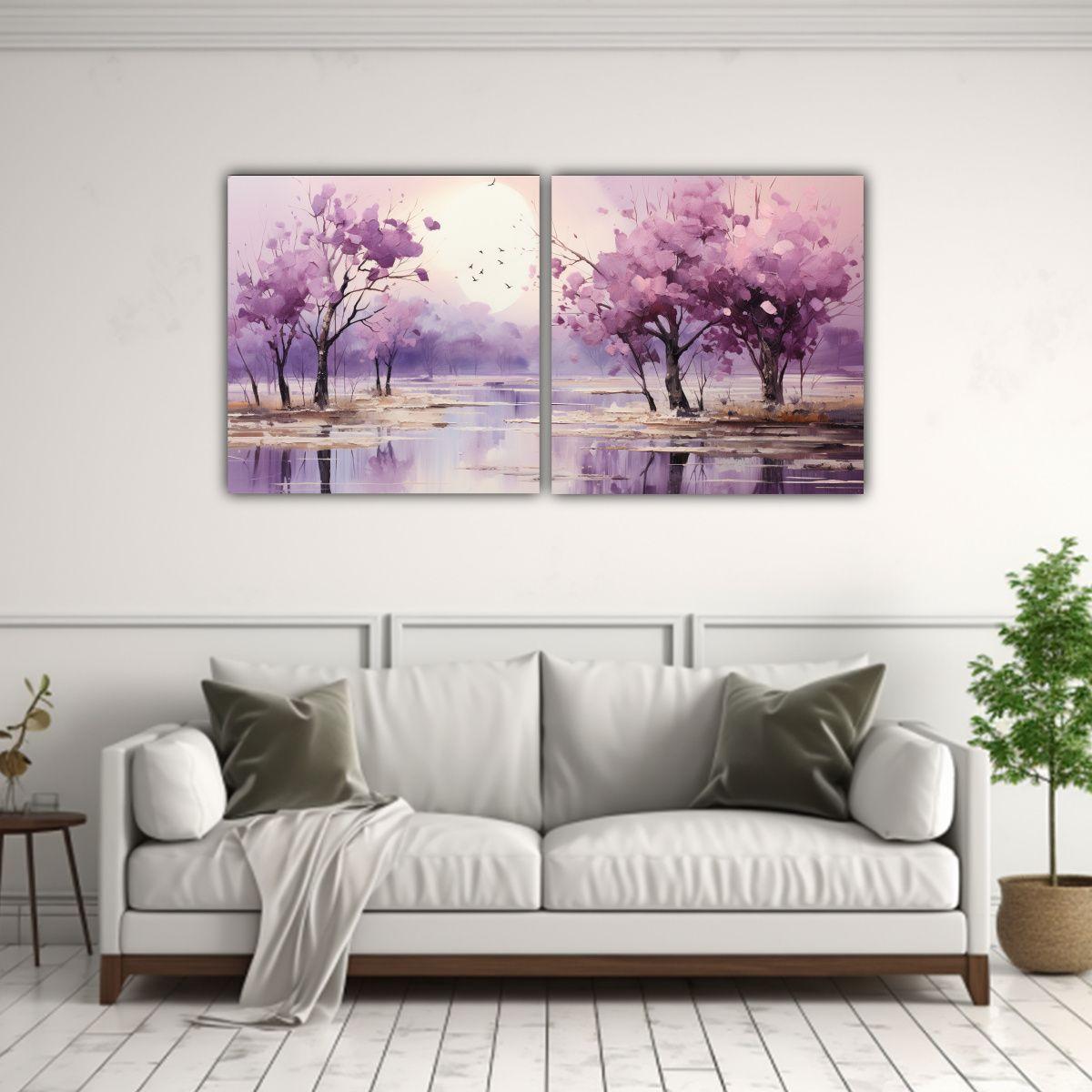 Pintura Abstracta De árboles En Plata Conjunto 160x80 Cm-2