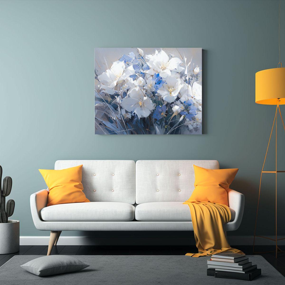 Pintura Flores Plateadas En Lienzo Estilo 60x40cm-2