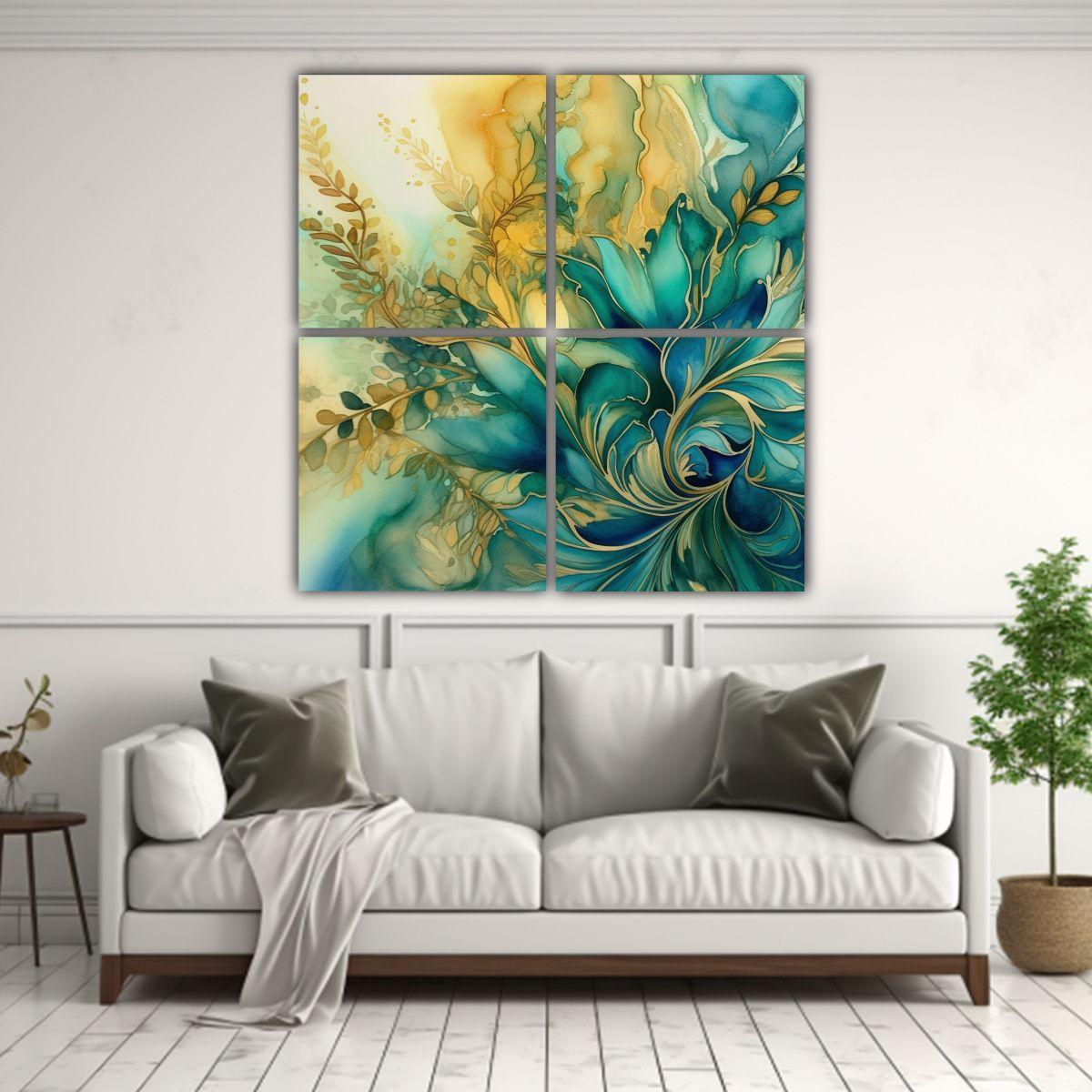 Cuatro Lienzos Inspiradores De Diseño Botánico 120x120 Cm-2