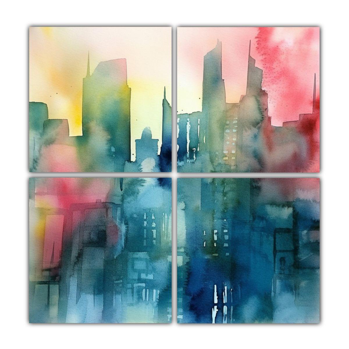 Cuatro Artes Cuadro: Ciudad Abstracta Acuarela 120x120 Cm-0