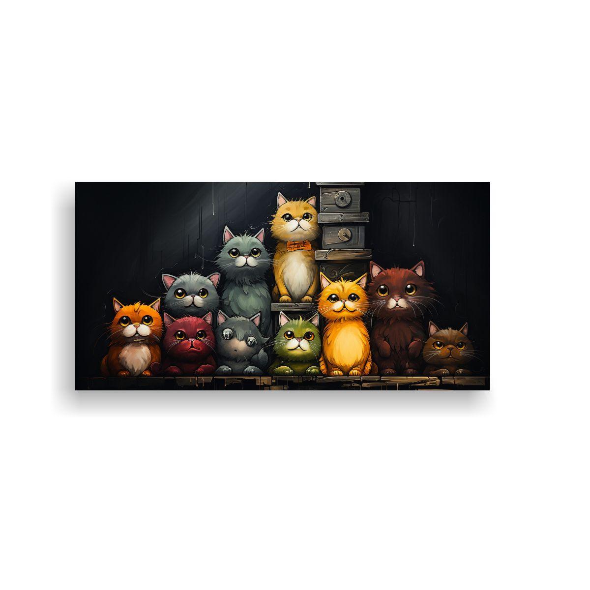 Pinturas Decorativas De Gatos En Stack Mirando 160x80cm-0