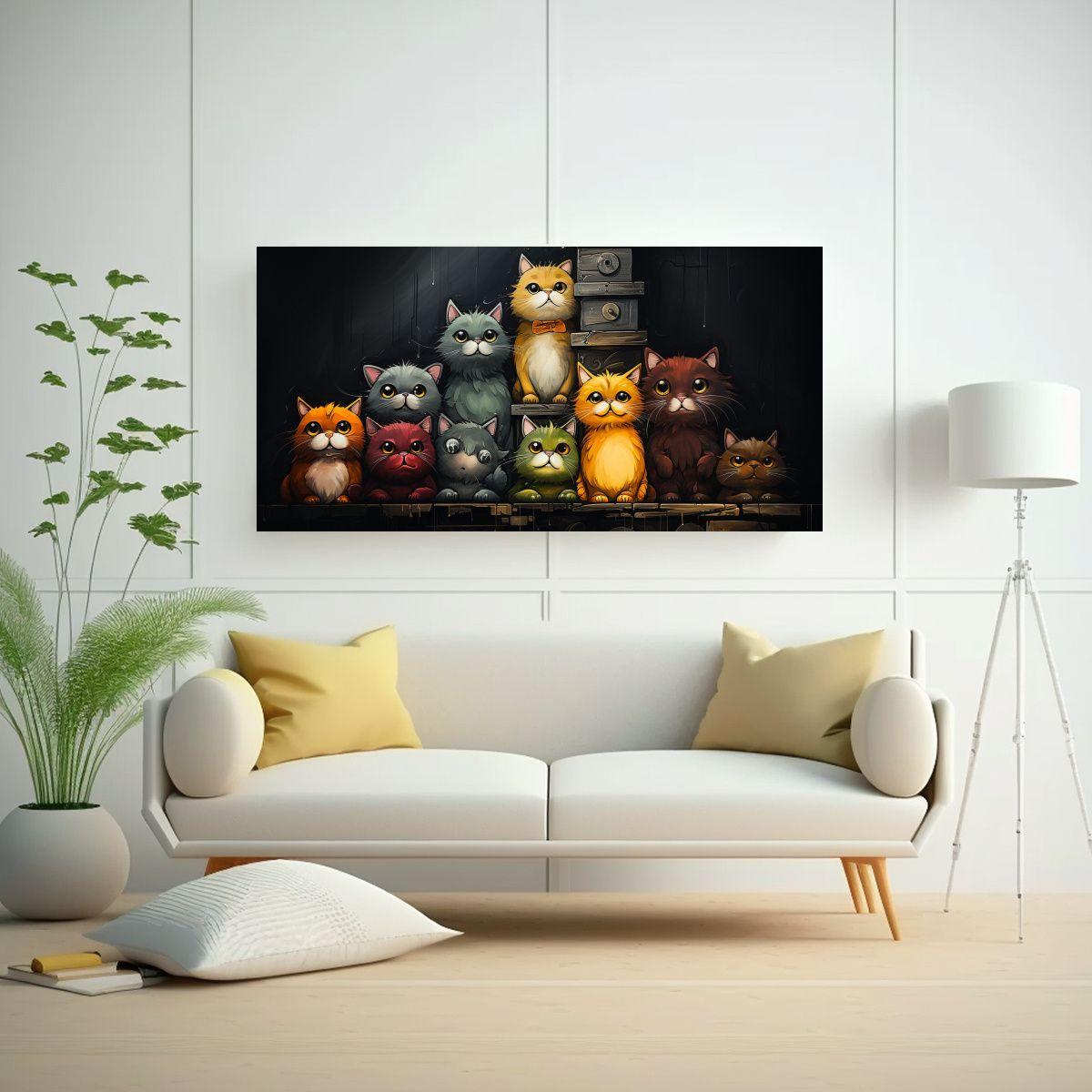 Pinturas Decorativas De Gatos En Stack Mirando 160x80cm-2