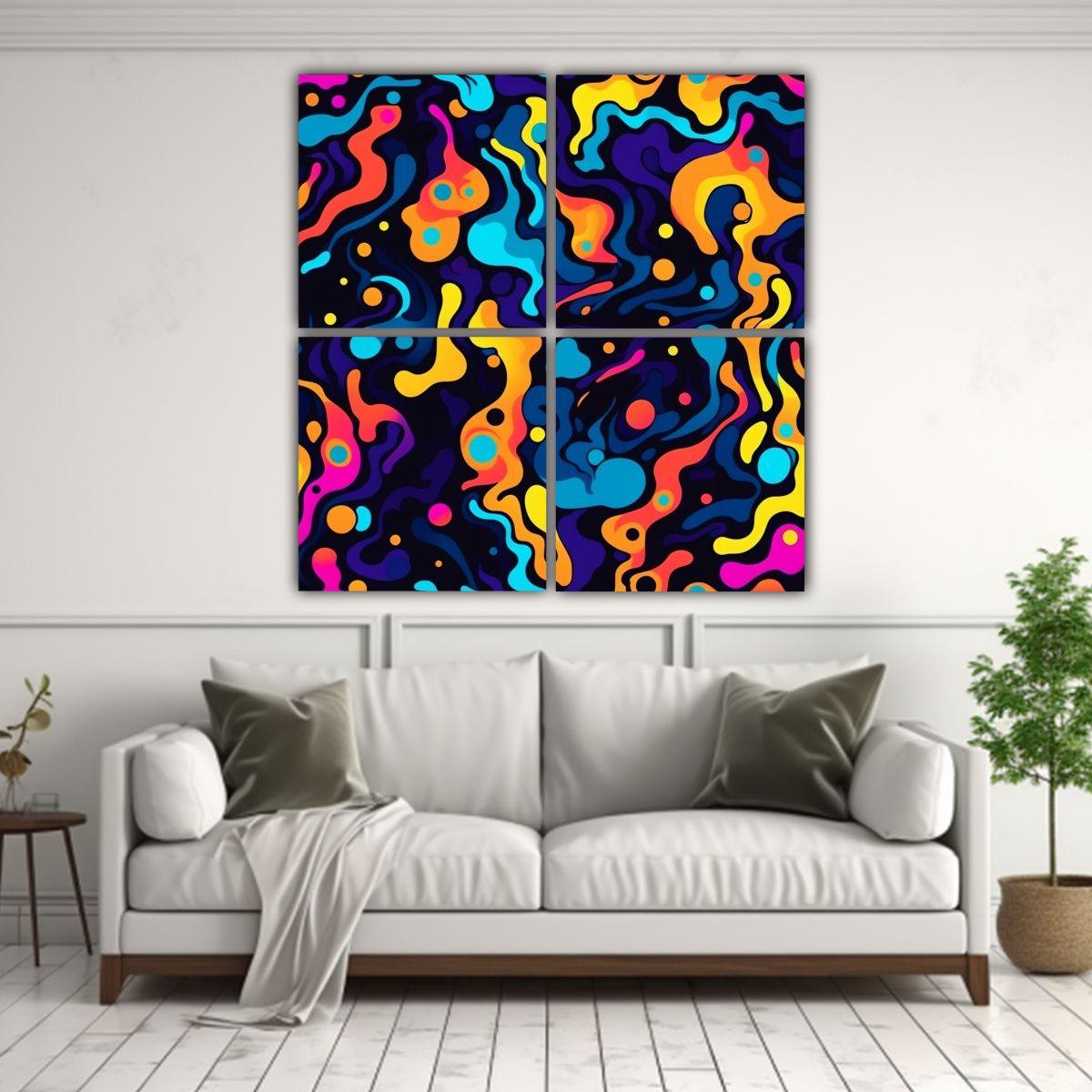 Cuatro Telas En Bastidor Con Acuarela De Patrón 100x100 Cm-2