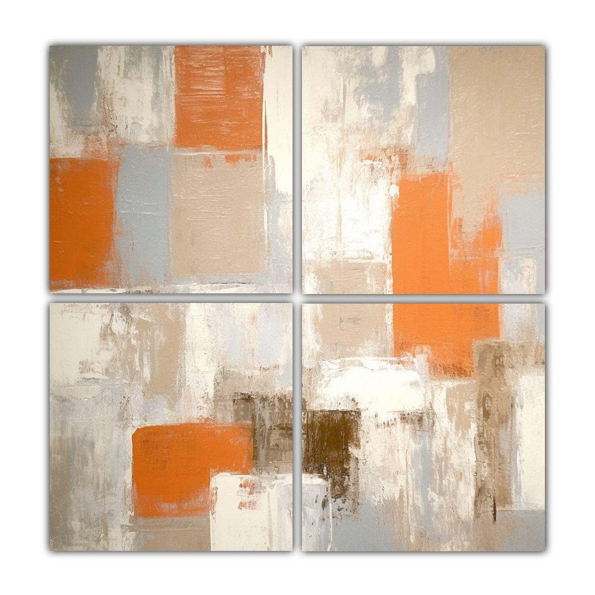 Cuadro Abstracto Relieve Naranja Beige Gris 120x120 Cm-0