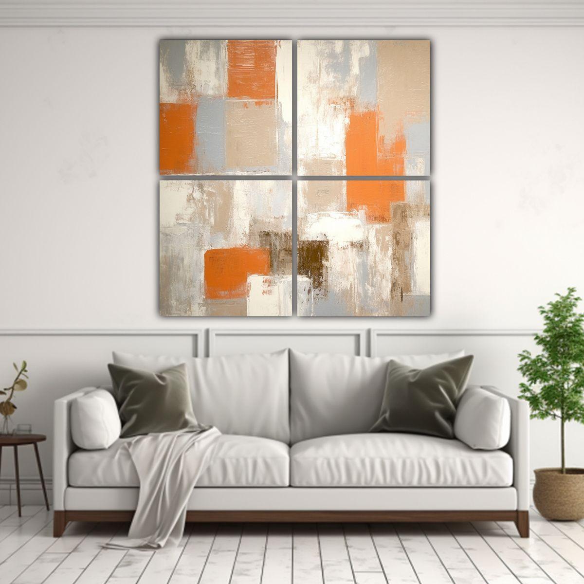 Cuadro Abstracto Relieve Naranja Beige Gris 120x120 Cm-2