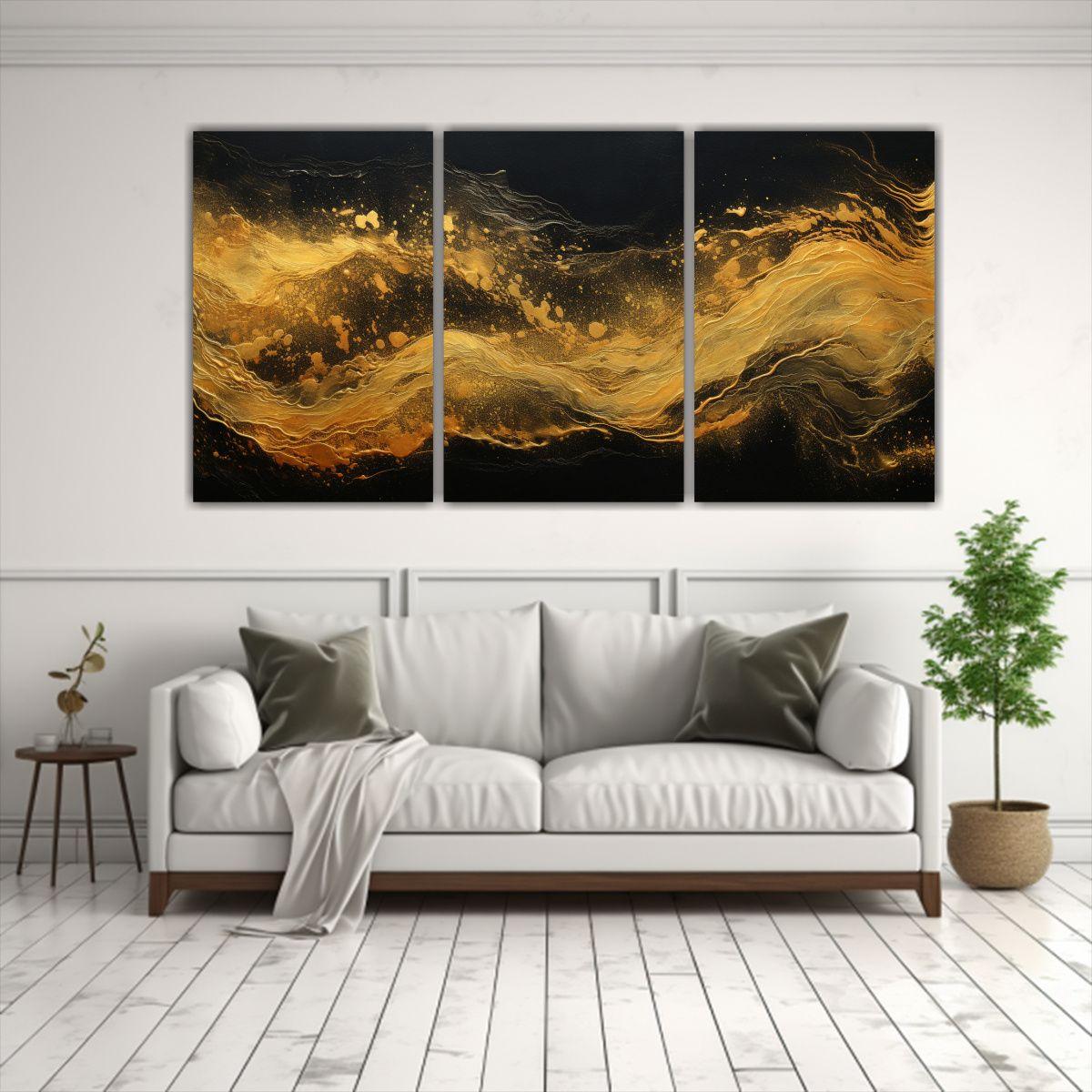 Tríptico Vintage Pop Art En Fondo Dorado Y Negro 150x75 Cm-2