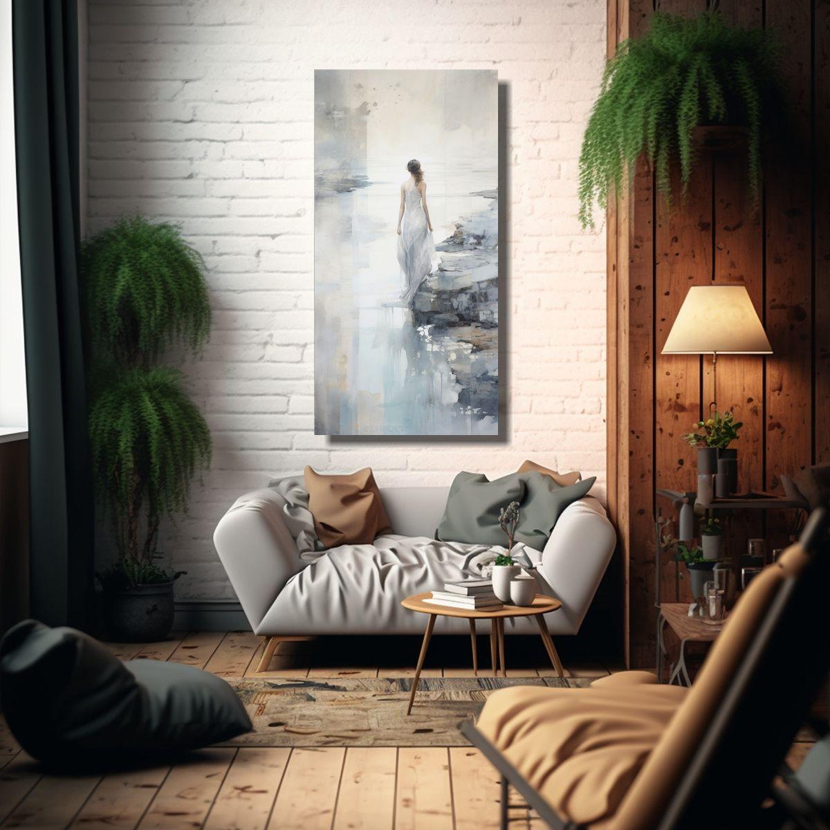 Pintura Canva Abstracción Temática En Blanco, 70x140cm-2