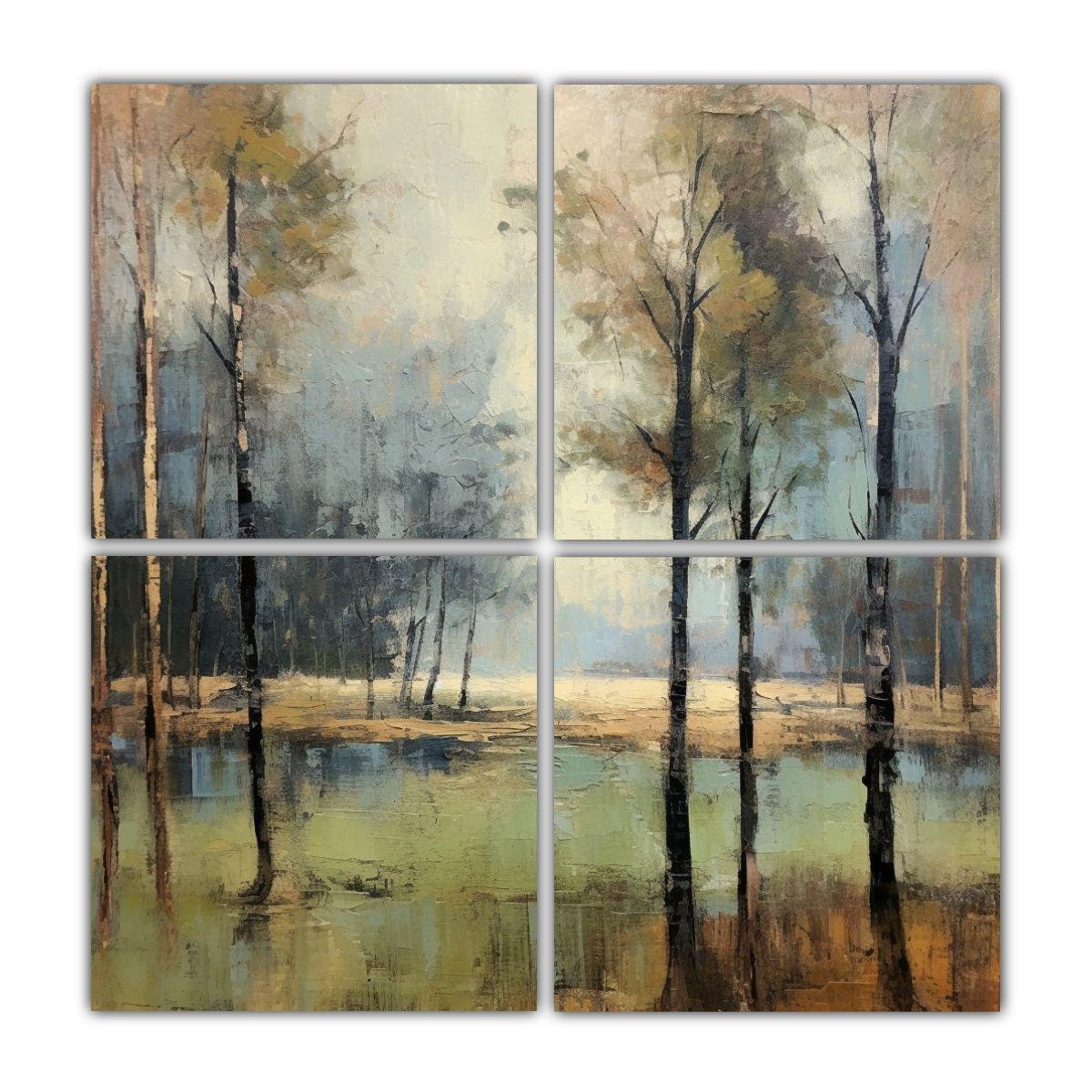 Cuadro Moderno Escena Paisaje óleo Azul 60x60 Cm-0