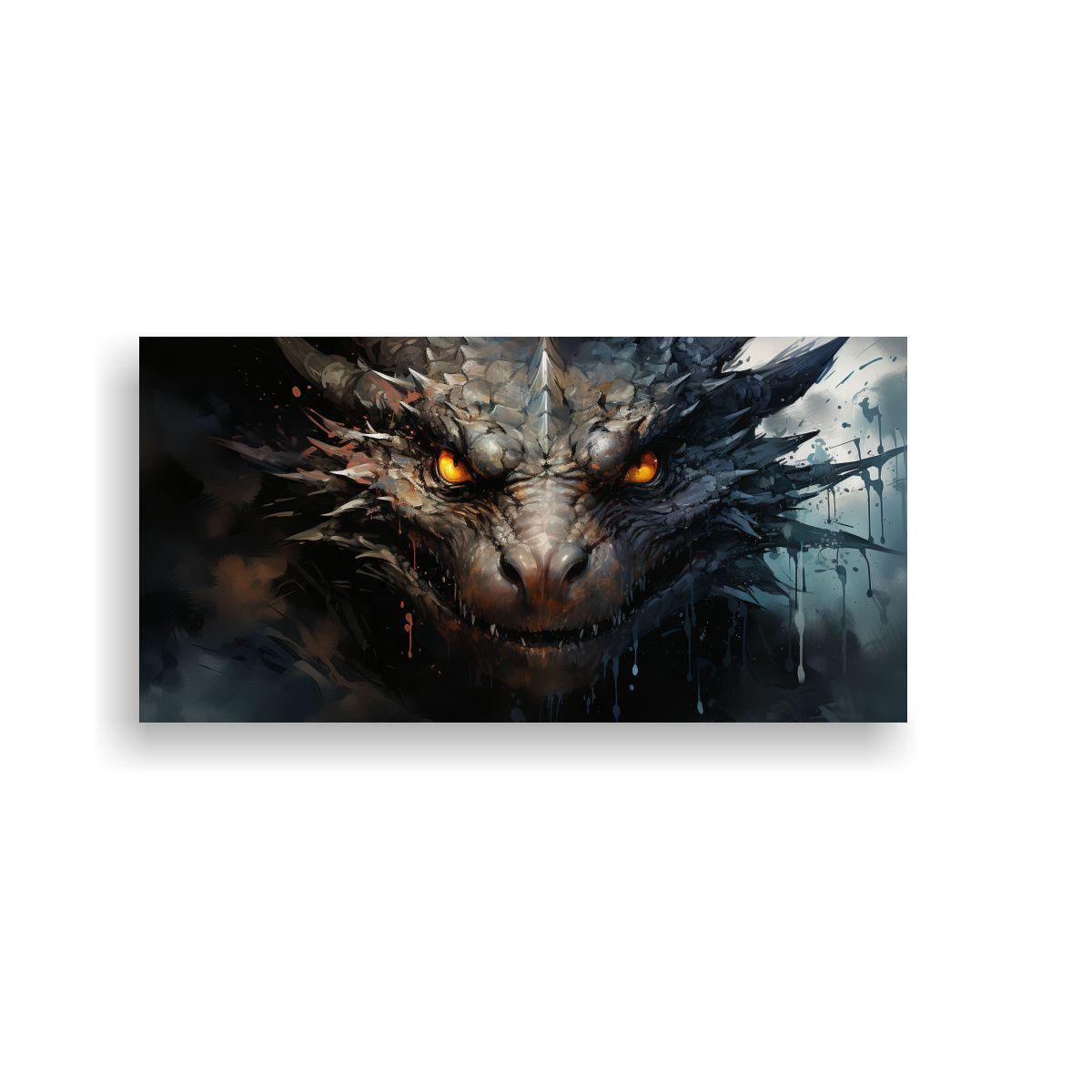 Pintura En Bastidor Dragon Negro Atmosfera Neonoir 40x20cm-0