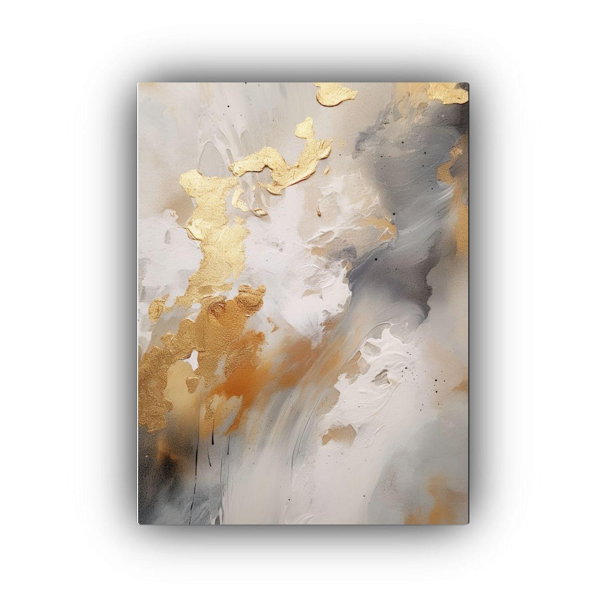 Cuadro Abstracto Lienzo Tela Blanco Dorado 50x75cm-0