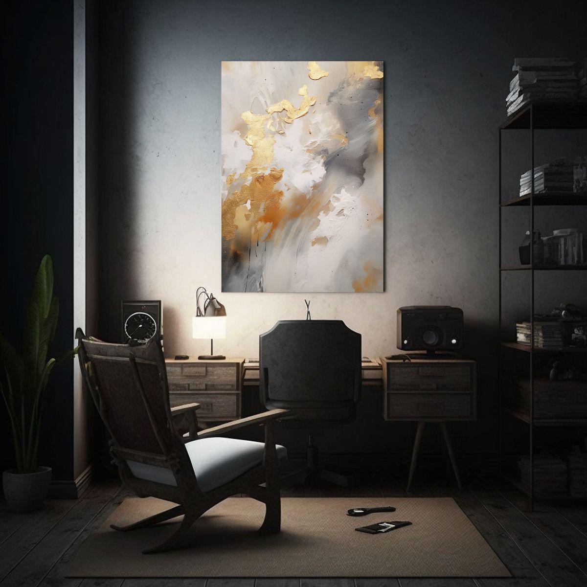Cuadro Abstracto Lienzo Tela Blanco Dorado 50x75cm-2