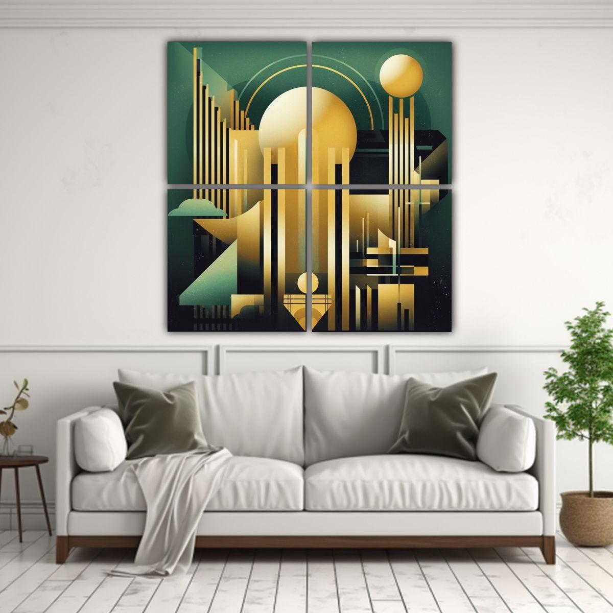 Cuadro Floral Con Formas Geométricas Inspirado 200x200 Cm-2