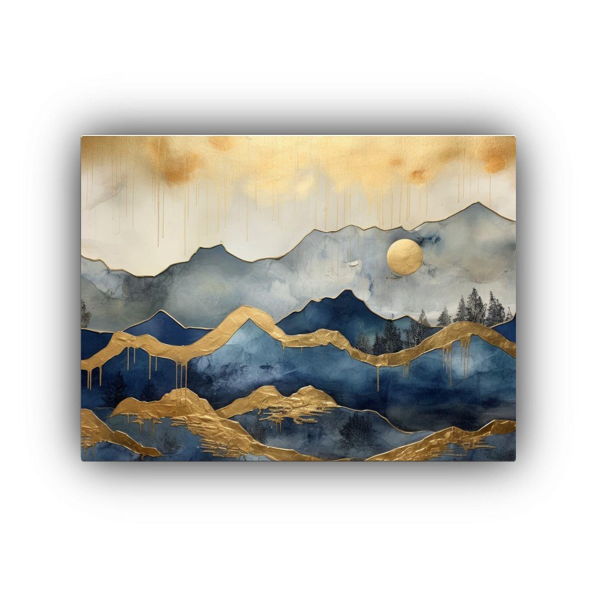 Pintura Paisaje Montaña Estilo Luz Dorada Para Decoración  90x60cm-0