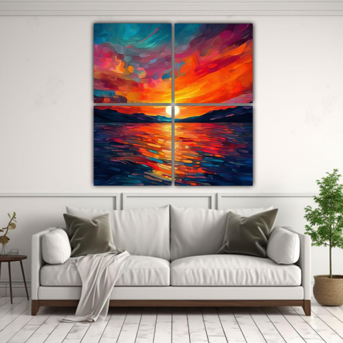 Pintura Decorativa De Paisaje Hermoso Y Colorido 100x100 Cm-2